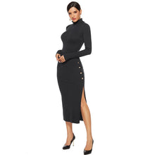 Load image into Gallery viewer, Liva girl 2019 autumn and winter new women's round neck long-sleeved sexy split Slim bag hip dress