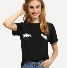 Load image into Gallery viewer, Cartoon women 2019 eyes summer casual short-sleeved T-shirt white blinking print cute Harajuku large size  XS-4XL T shirt
