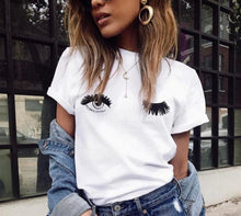 Load image into Gallery viewer, Cartoon women 2019 eyes summer casual short-sleeved T-shirt white blinking print cute Harajuku large size  XS-4XL T shirt
