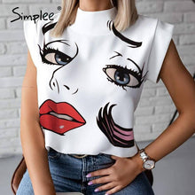 Load image into Gallery viewer, Simplee Personalized cartoon printed women's top Sleeveless stand collar high street top Fashion T-shirt spring and summer 2020
