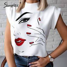 Load image into Gallery viewer, Simplee Personalized cartoon printed women's top Sleeveless stand collar high street top Fashion T-shirt spring and summer 2020

