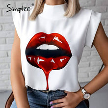 Load image into Gallery viewer, Simplee Personalized cartoon printed women's top Sleeveless stand collar high street top Fashion T-shirt spring and summer 2020
