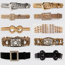 Load image into Gallery viewer, Miwens Trendy ZA Double Buckle Belt Women Vintage Gold Metal Chain Belt Boho Faux Black Leather Statement Belt Party Jewelry
