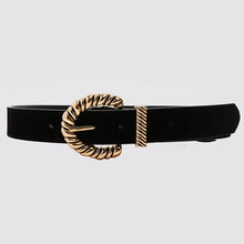 Load image into Gallery viewer, Miwens Trendy ZA Double Buckle Belt Women Vintage Gold Metal Chain Belt Boho Faux Black Leather Statement Belt Party Jewelry
