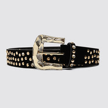 Load image into Gallery viewer, Miwens Trendy ZA Double Buckle Belt Women Vintage Gold Metal Chain Belt Boho Faux Black Leather Statement Belt Party Jewelry
