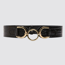 Load image into Gallery viewer, Miwens Trendy ZA Double Buckle Belt Women Vintage Gold Metal Chain Belt Boho Faux Black Leather Statement Belt Party Jewelry
