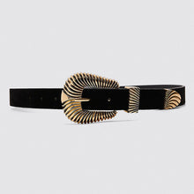 Load image into Gallery viewer, Miwens Trendy ZA Double Buckle Belt Women Vintage Gold Metal Chain Belt Boho Faux Black Leather Statement Belt Party Jewelry
